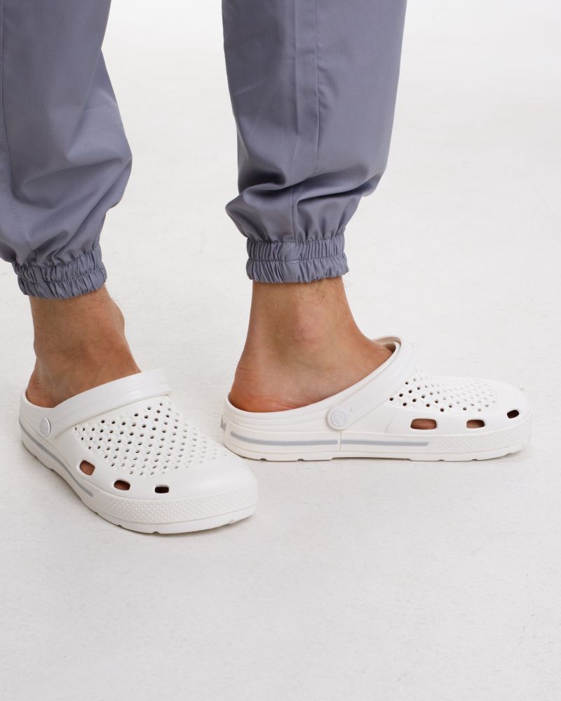 Обувь медицинская мужская Coqui Lindo белый (серая полоска)
