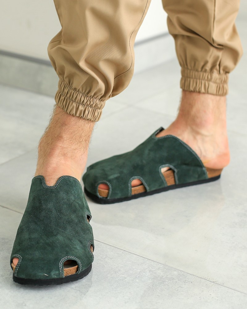Обувь медицинская сабо ортопедические замшевые зеленые