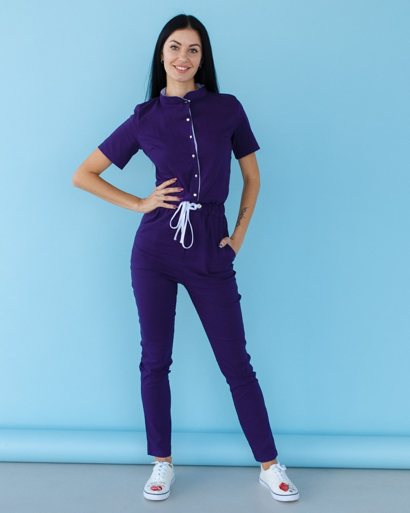 Медичний комбінезон жіночий Даллас фіолетовий з білою строчкою