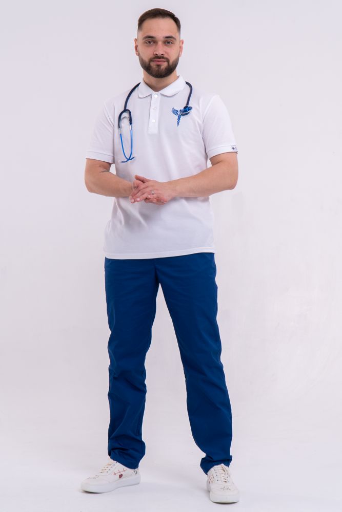 Комплект: поло медицинское мужское с вышивкой + брюки медицинские мужские Бостон №1