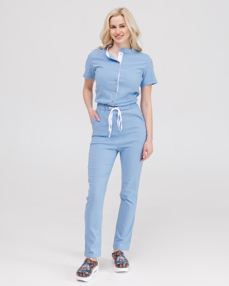 Медичний комбінезон жіночий Даллас блакитний з білою строчкою