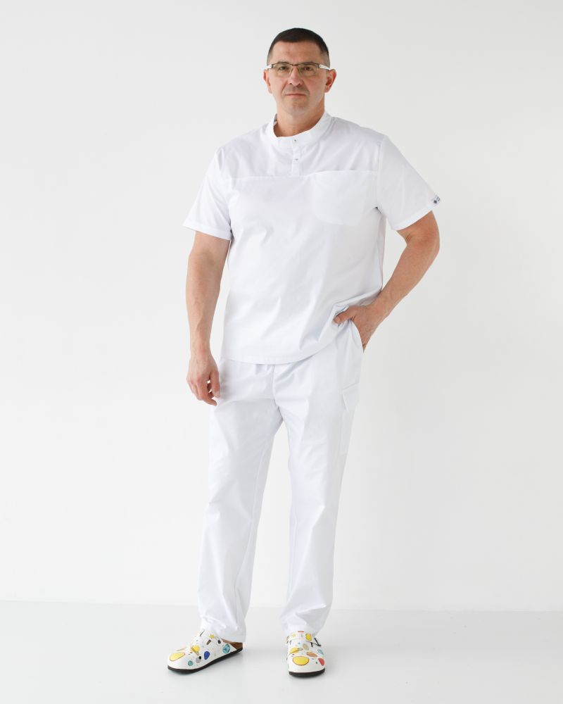 Медичний костюм чоловічий Денвер білий +SIZE