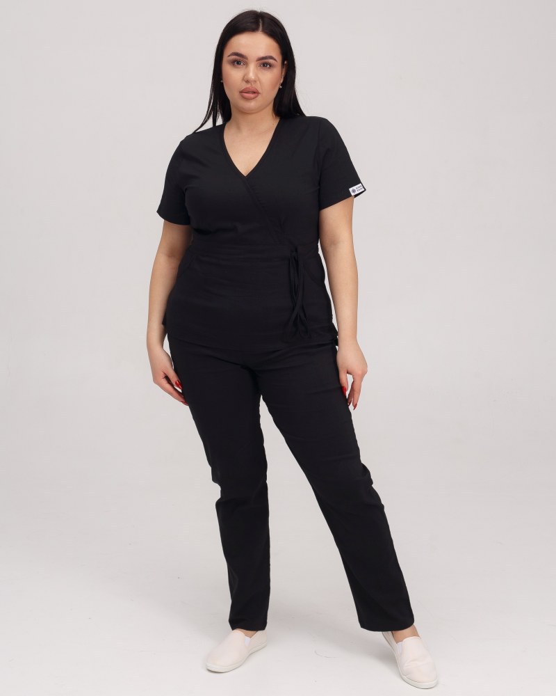 Медицинский костюм женский Рио черный +SIZE