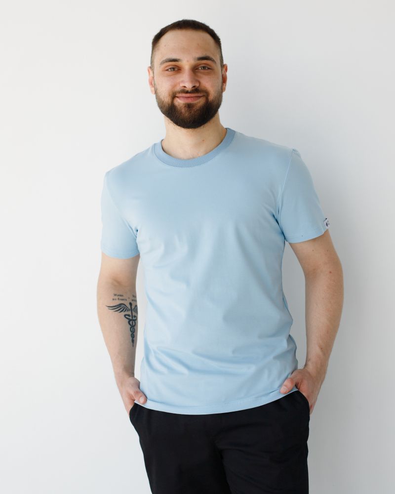 Медицинская базовая футболка мужская голубая