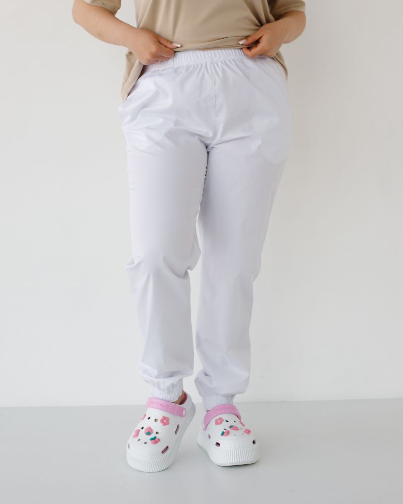Медицинские брюки женские джоггеры белые +SIZE
