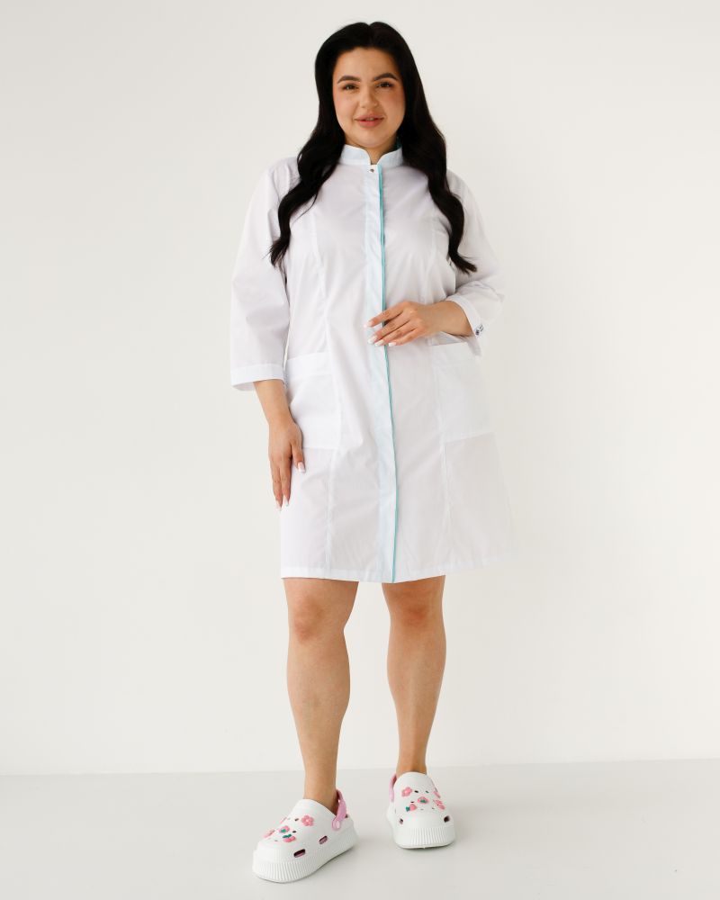 Медичний халат жіночий Сакура білий-м'ятний +SIZE