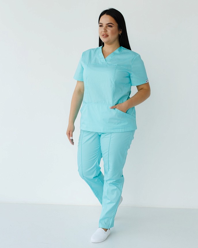 Медицинский костюм женский Топаз мятный +SIZE (уценка/брак)