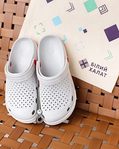 Комплект: брендований шопер + взуття медичне Coqui Lindo сірий/білий (червона смужка)