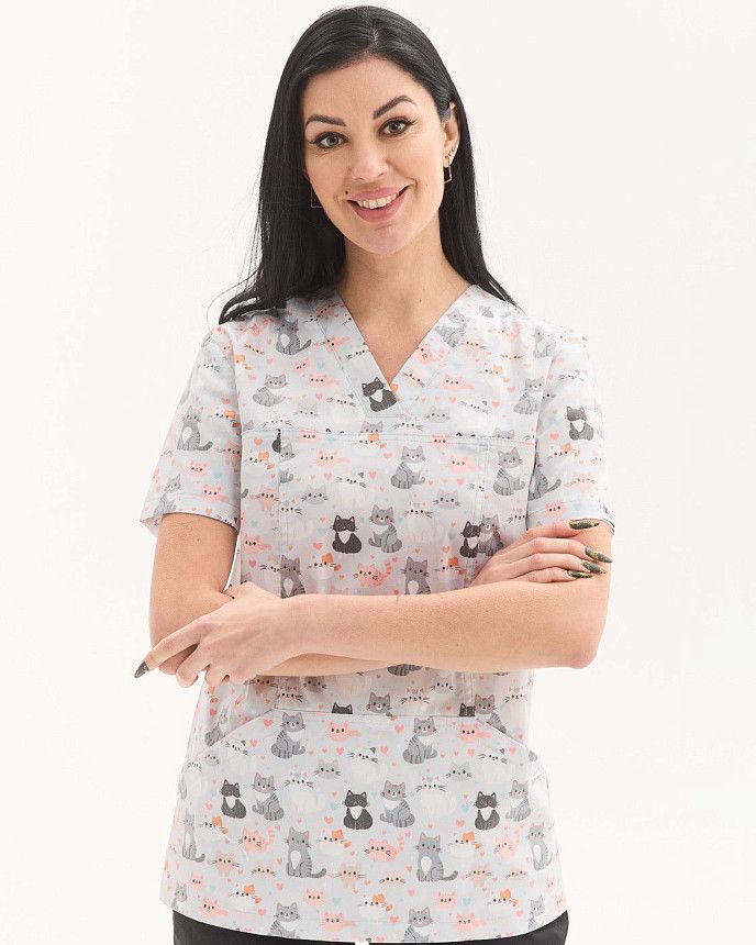 Медицинская рубашка женская Топаз принт Cats NEW