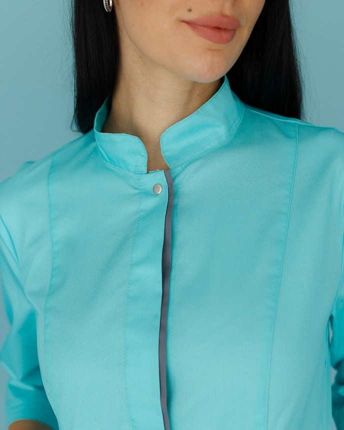Медицинская рубашка женская Сакура мятный-серый 2