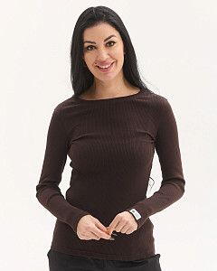 Медичний лонгслів в рубчик жіночий коричневий