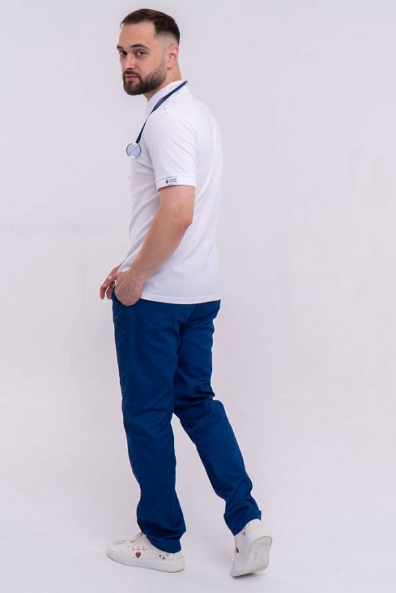Комплект: поло медицинское мужское с вышивкой + брюки медицинские мужские Бостон №1 2