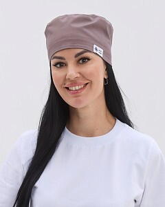 Медична класична шапочка на зав'язках з резинкою какао (Elite Stretch)