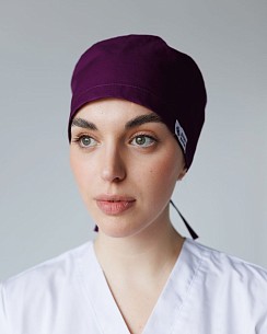 Медицинская классическая  шапочка на завязках фиолетовая