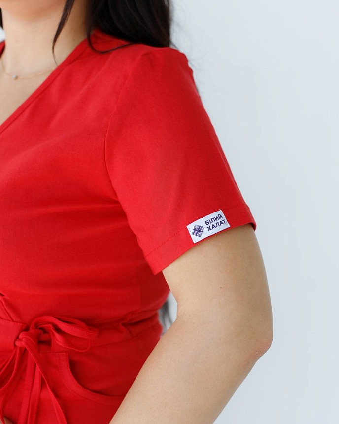 Медицинский костюм женский Рио красный +SIZE 4