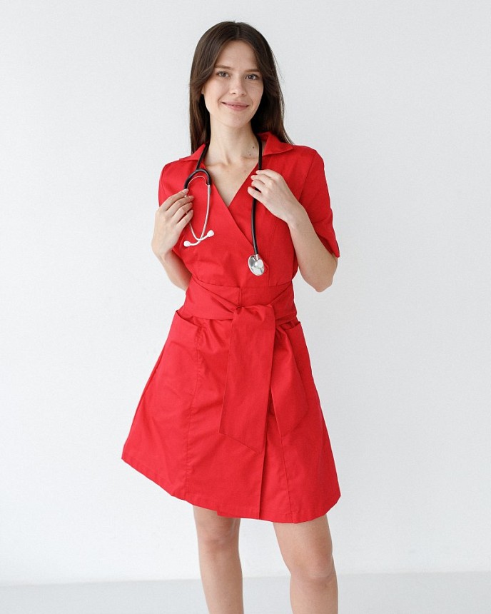 Медичний халат жіночий Токіо на ґудзиках червоний 2