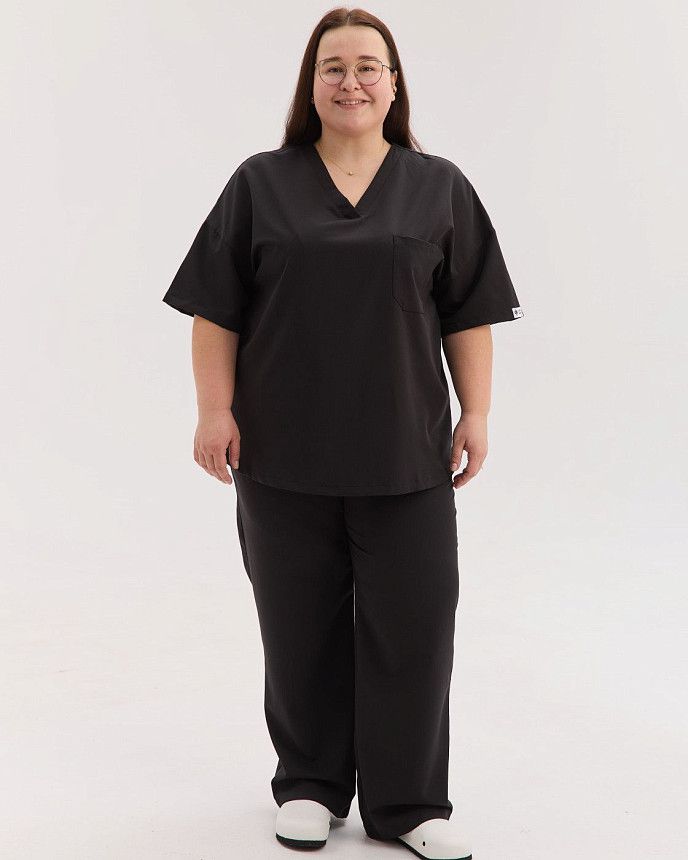 Медицинский костюм женский Чикаго черный +SIZE