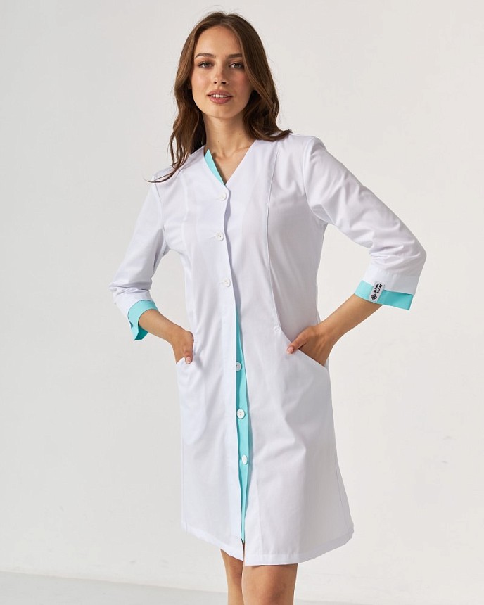 Медичний халат жіночий Олівія на ґудзиках білий-ментол 9