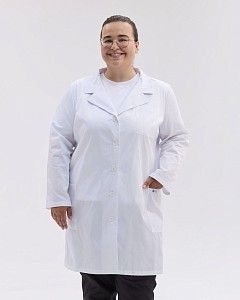 Медичний халат Студент білий +SIZE (довгий рукав)