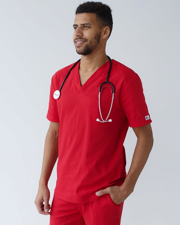 Медицинский костюм мужской Марсель красный 3