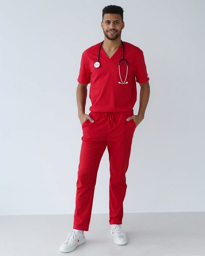 Медицинский костюм мужской Марсель красный 8