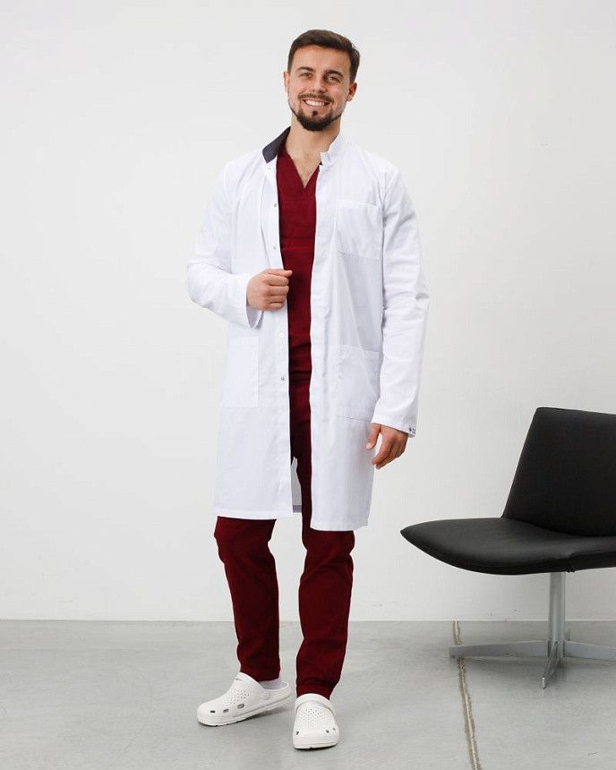 Халат медицинский мужской Амстердам белый-серый (уценка/брак)