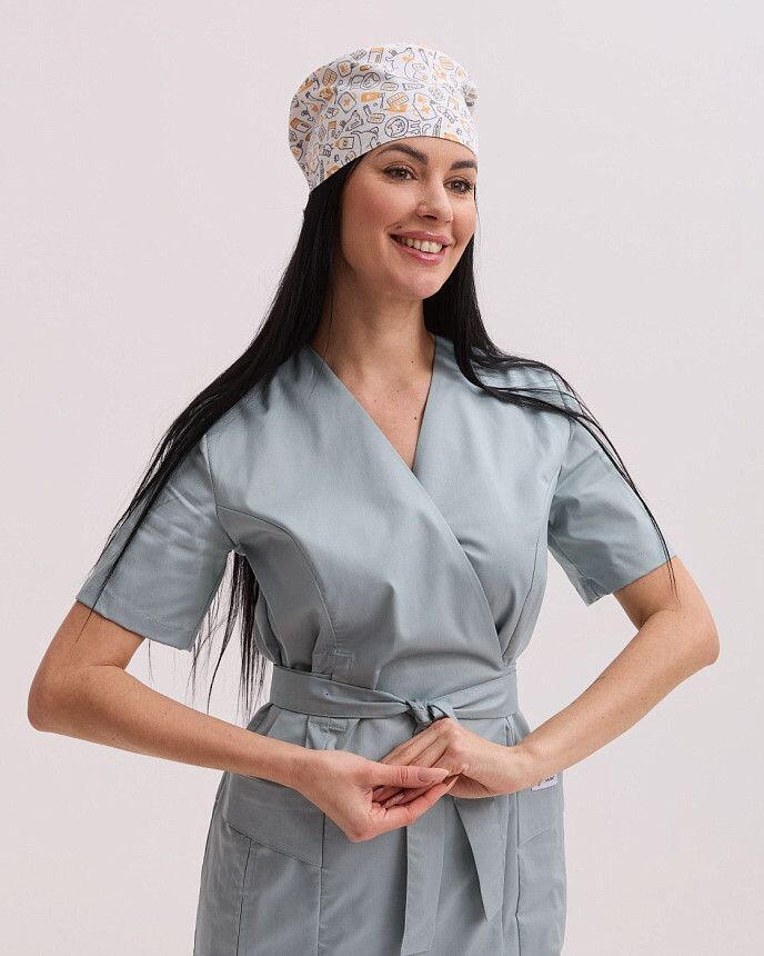 Медицинская классическая шапочка на завязках с принтом CatDog 4