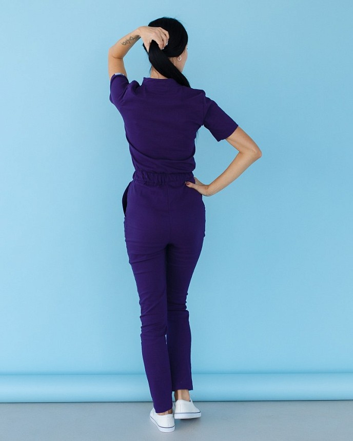 Медичний комбінезон жіночий Даллас фіолетовий з білою строчкою 2