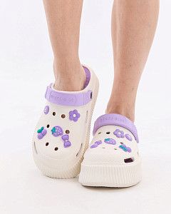 Медицинские женские кроксы на платформе Eva бело-лавандовые (уценка/брак)