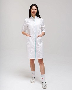 Медицинский женский халат Сакура белый-мятный