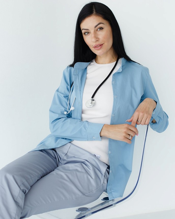 Медична сорочка жіноча Стефанія сіро-блакитна 6