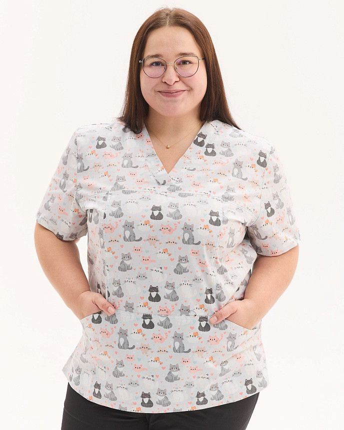Медицинская рубашка женская Топаз принт Cats NEW +SIZE