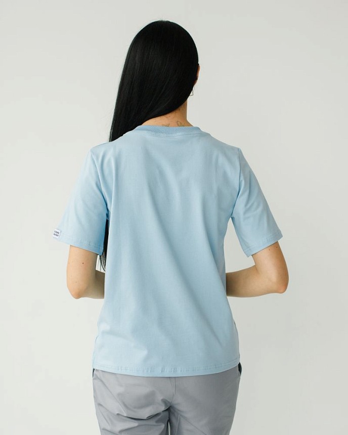 Медицинская базовая футболка женская голубая 3