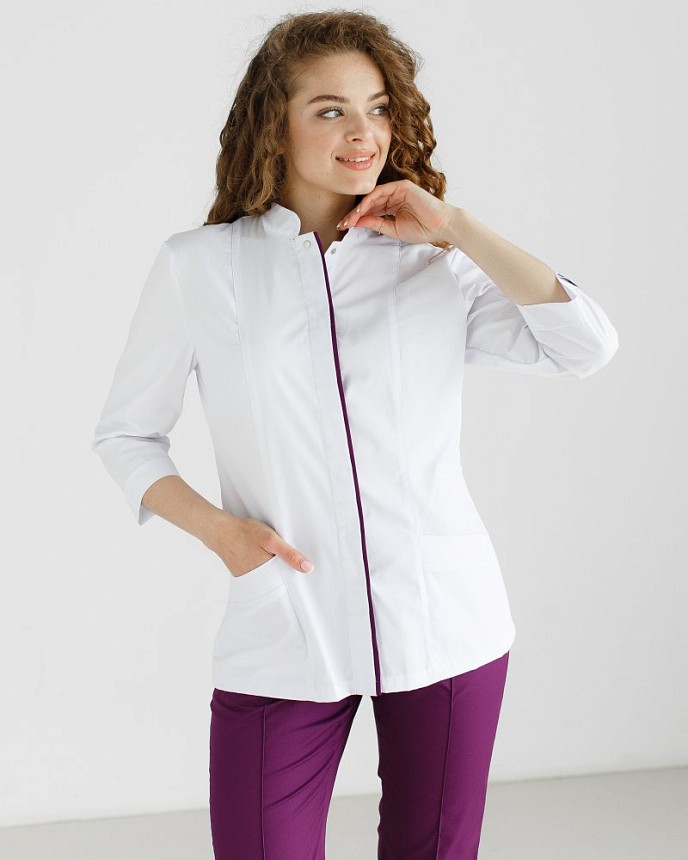 Медичний костюм жіночий Сакура білий-фіолетовий 3