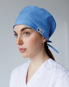 Медицинская классическая  шапочка на завязках голубая