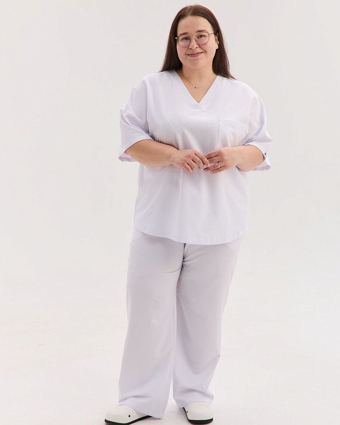 Медицинский костюм женский Чикаго белый +SIZE