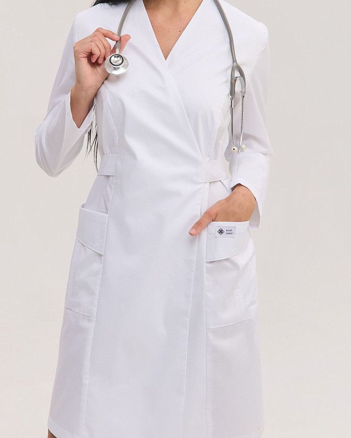 Медицинский халат женский Киото белый (длинный рукав) 5