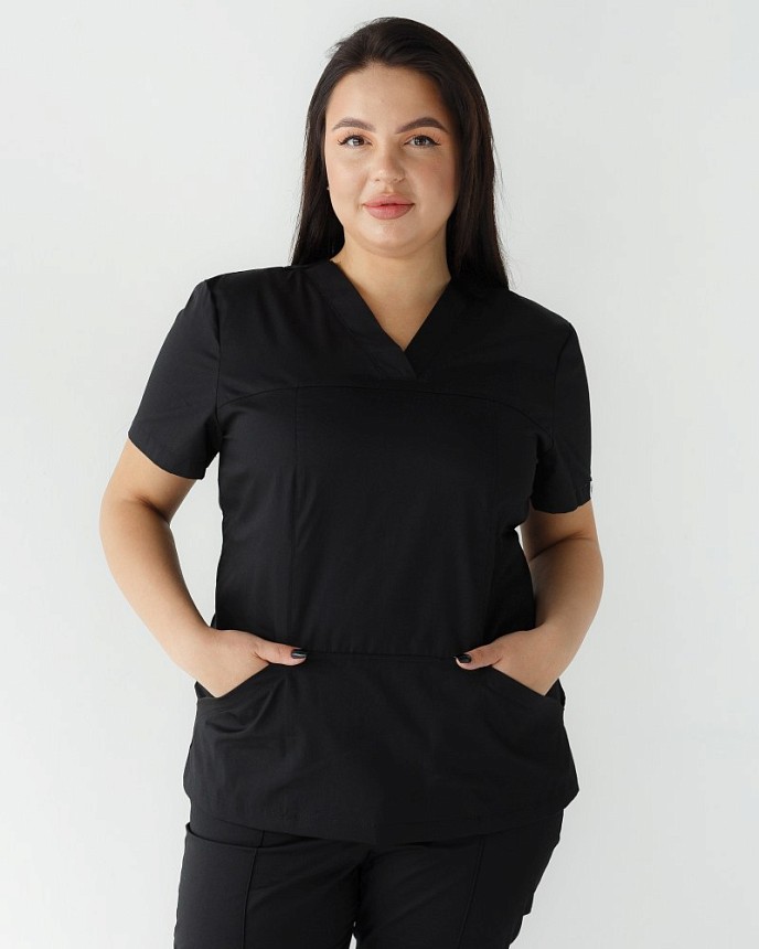 Медицинская рубашка женская Топаз черная +SIZE