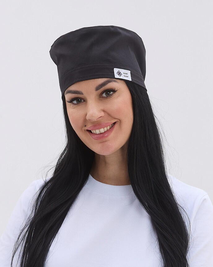 Медицинская rлассическая шапочка на завязках с резинкой черная (Elite Stretch)