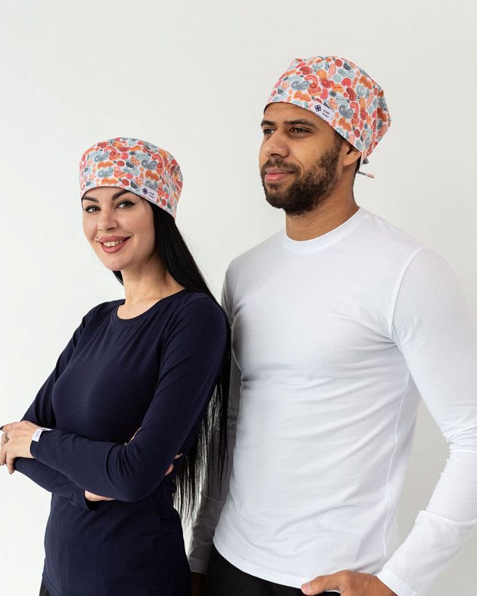 Медична класична шапочка на зав'язках з принтом Organic 3