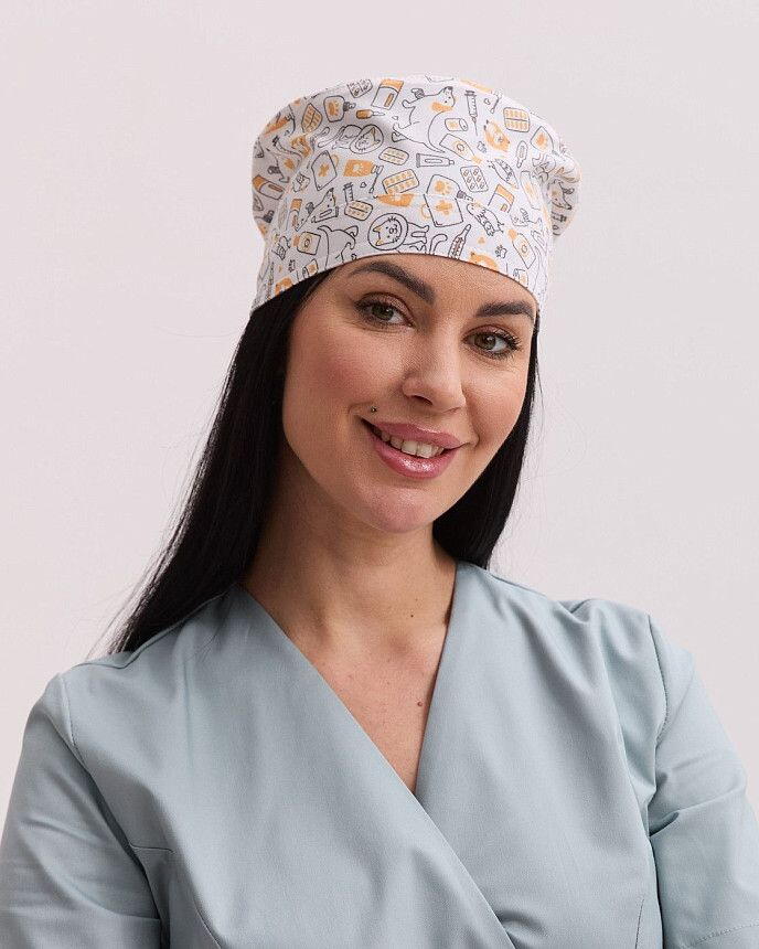 Медицинская классическая шапочка на завязках с принтом CatDog 3
