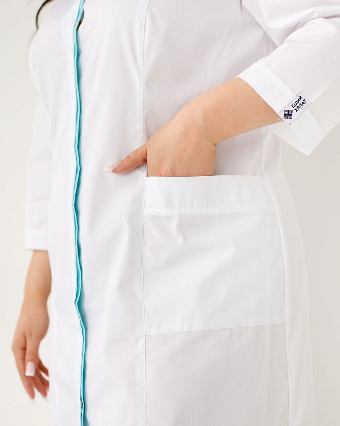 Медицинский халат женский Сакура белый-мятный +SIZE 5