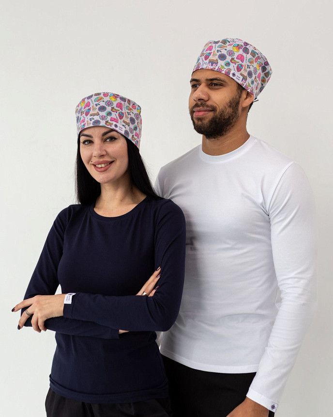 Медицинская классическая шапочка на завязках с принтом Biology 5