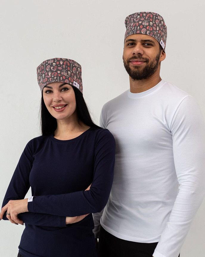 Медицинская классическая шапочка на завязках с принтом Anatomy 2