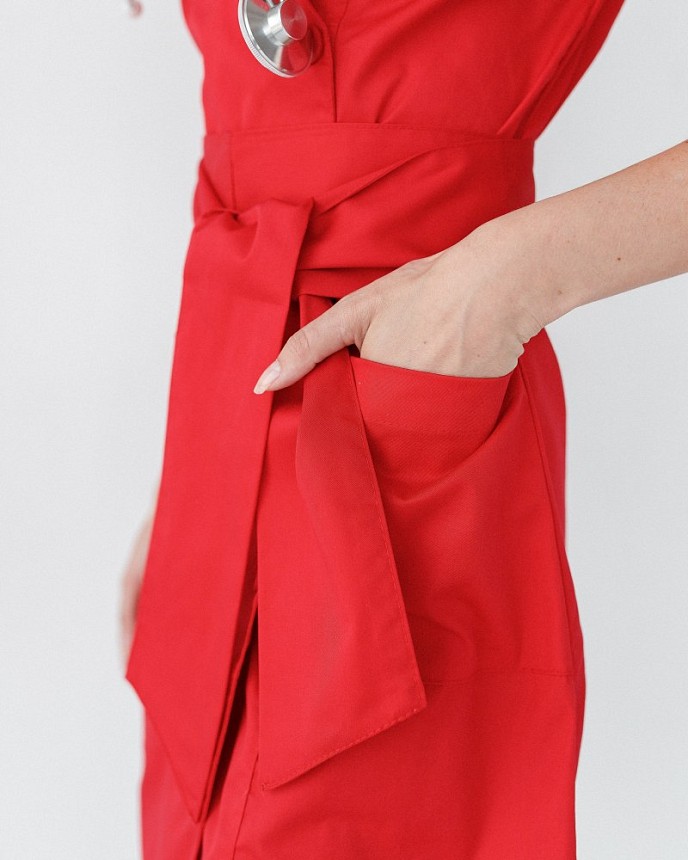 Медицинский халат женский Токио на пуговицах красный 5