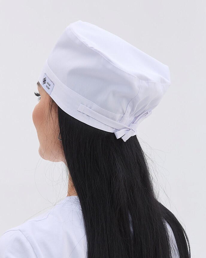 Медицинская rлассическая шапочка на завязках с резинкой белая (Elite Stretch) 3