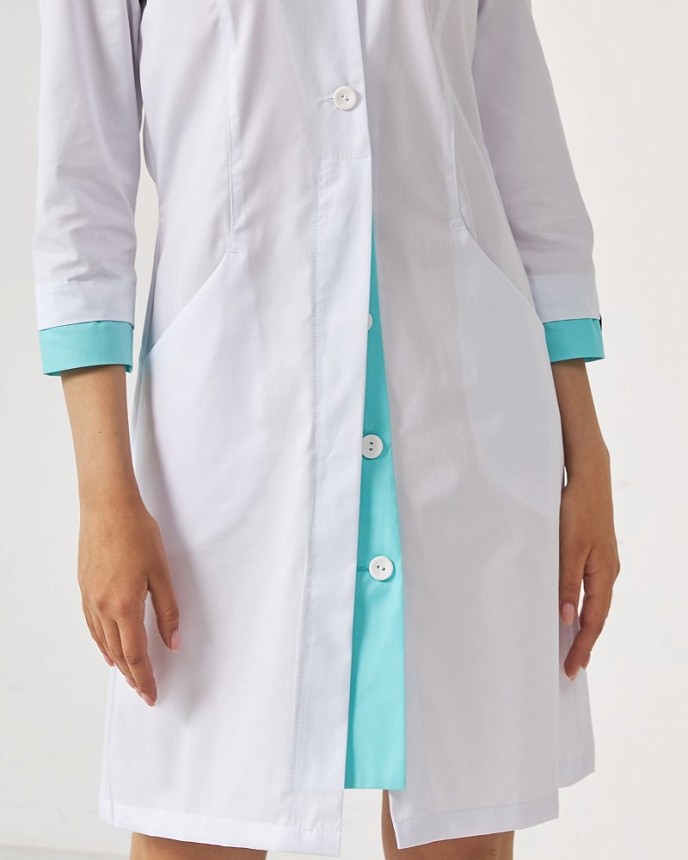 Медичний халат жіночий Олівія на ґудзиках білий-ментол 7