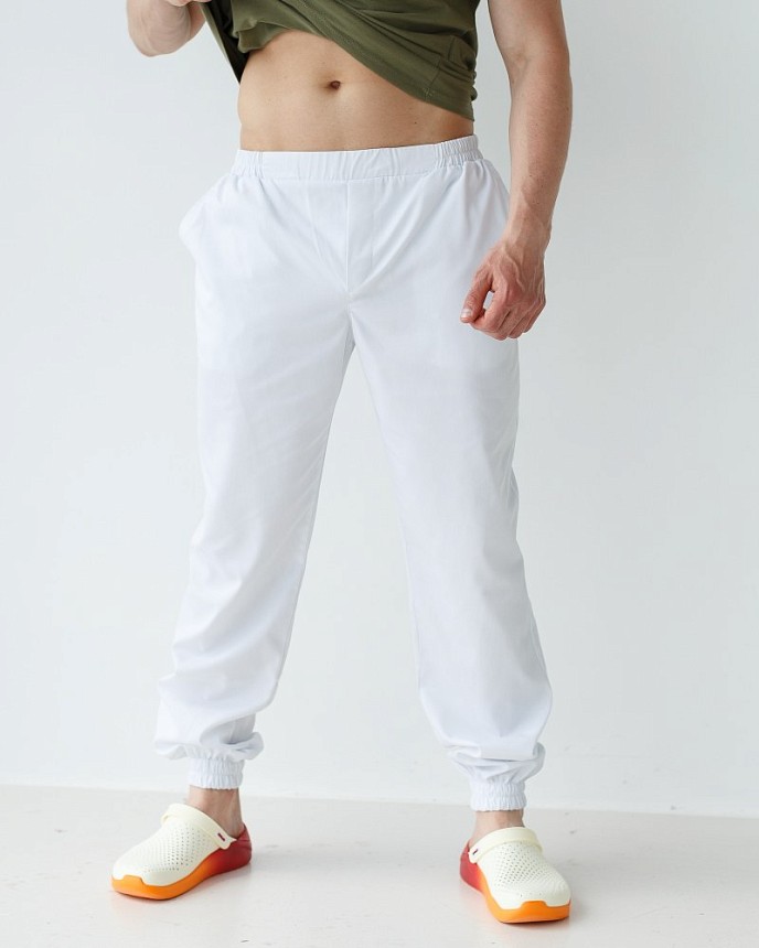Медичні штани чоловічі джогери білі 6