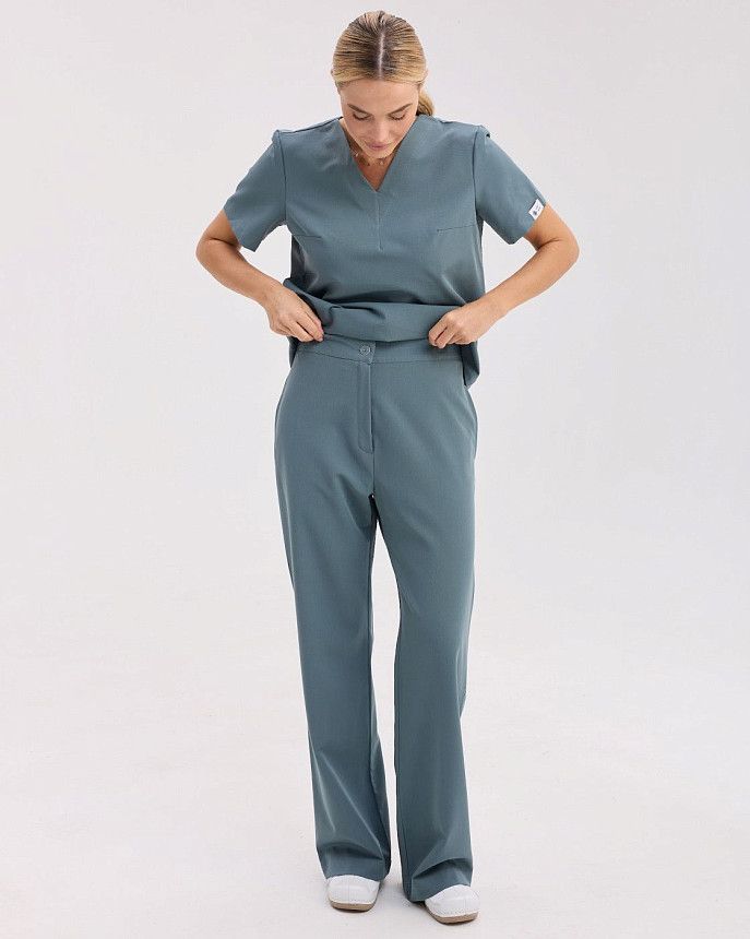 Медичний костюм жіночий Саванна нефритовий 2 Білий Халат Медичний костюм жіночий Саванна нефритовий 2