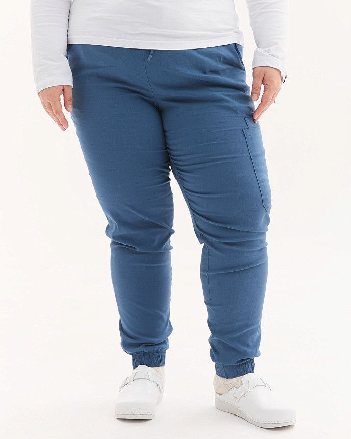 Медицинские брюки женские джоггеры стрейч синие +SIZE